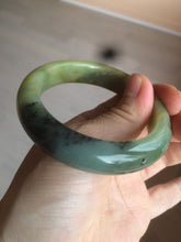 Load image into Gallery viewer, 51mm 100% Natural yellow/blue/brown/black carved bunny/window Xiu Jade (Serpentine) bangle XY11
