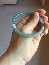 Load image into Gallery viewer, 54.5mm Certified Type A 100% Natural icy watery deep sea dark green/blue/gray/black Guatemala slim round cut Jadeite bangle PB140-8148

