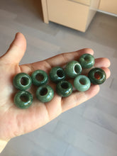 Load image into Gallery viewer, 20(16)x12.9(12.4)mm Type A 100% Natural dark green/gray/black(老油青) donut shape Jadeite Jade LuluTong (Every road is smooth) bead pendant PD195
