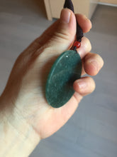 Load image into Gallery viewer, 48.7mm 100% Natural dark green/black/gray Guatemala jadeite intaglio dragon Pendant/handhold worry stone PD193
