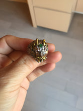 Load image into Gallery viewer, 100% natural type A icy watery green  jadeite with metal base Dragon Guardian Ring or thumb ring PD192

