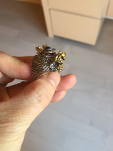 Load image into Gallery viewer, 100% natural type A icy watery green  jadeite with metal base Dragon Guardian Ring or thumb ring PD192
