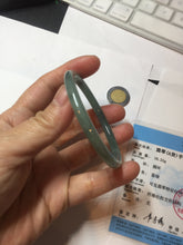 Load image into Gallery viewer, 54.5mm Certified Type A 100% Natural icy watery deep sea dark green/blue/gray/black Guatemala slim round cut Jadeite bangle PB140-8148

