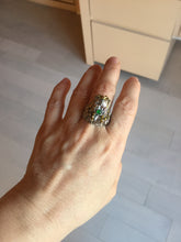 Load image into Gallery viewer, 100% natural type A icy watery green  jadeite with metal base Dragon Guardian Ring or thumb ring PD192
