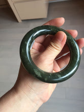 Load image into Gallery viewer, 55.5mm certified 100% Natural dark green/gray/black chubby round cut nephrite Hetian Jade bangle HF85-0882
