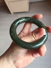 Load image into Gallery viewer, 55.5mm certified 100% Natural dark green/gray/black chubby round cut nephrite Hetian Jade bangle HF85-0882
