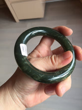 Load image into Gallery viewer, 55.5mm certified 100% Natural dark green/gray/black chubby round cut nephrite Hetian Jade bangle HF85-0882
