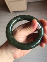 Load image into Gallery viewer, 55.5mm certified 100% Natural dark green/gray/black chubby round cut nephrite Hetian Jade bangle HF85-0882
