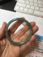 Load image into Gallery viewer, 52.5mm Certified Type A 100% Natural icy watery deep sea dark green/blue/gray/black Guatemala slim round cut Jadeite bangle PB141-8130
