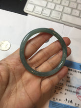 Load image into Gallery viewer, 52.5mm Certified Type A 100% Natural icy watery deep sea dark green/blue/gray/black Guatemala slim round cut Jadeite bangle PB141-8130

