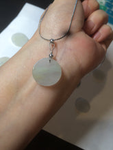 Load image into Gallery viewer, 100% Natural icy watery white/light green jadeite Jade round disc Pendant/worry stone BF99
