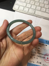 Load image into Gallery viewer, 52.5mm Certified Type A 100% Natural icy watery deep sea dark green/blue/gray/black Guatemala slim round cut Jadeite bangle PB141-8130
