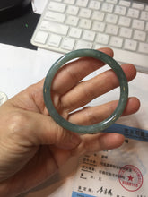Load image into Gallery viewer, 52.5mm Certified Type A 100% Natural icy watery deep sea dark green/blue/gray/black Guatemala slim round cut Jadeite bangle PB141-8130
