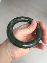 Load image into Gallery viewer, 55.5mm certified 100% Natural dark green/gray/black chubby round cut nephrite Hetian Jade bangle HF85-0882
