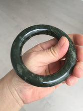 Load image into Gallery viewer, 55.5mm certified 100% Natural dark green/gray/black chubby round cut nephrite Hetian Jade bangle HF85-0882
