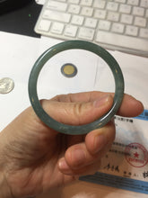 Load image into Gallery viewer, 52.5mm Certified Type A 100% Natural icy watery deep sea dark green/blue/gray/black Guatemala slim round cut Jadeite bangle PB141-8130
