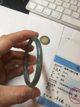 Load image into Gallery viewer, 52.5mm Certified Type A 100% Natural icy watery deep sea dark green/blue/gray/black Guatemala slim round cut Jadeite bangle PB141-8130
