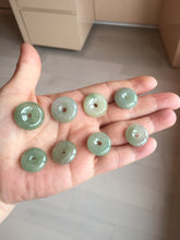 Load image into Gallery viewer, 16-20mm Type A 100% Natural icy watery light green white gray Jadeite Jade Safety Guardian Button donuts Pendant group AU81
