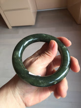 Load image into Gallery viewer, 59mm certified 100% Natural dark green/gray/black chubby round cut nephrite Hetian Jade bangle HF86-0209
