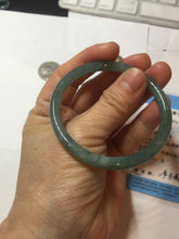 Load image into Gallery viewer, 52.5mm Certified Type A 100% Natural icy watery deep sea dark green/blue/gray/black Guatemala slim round cut Jadeite bangle PB141-8130
