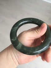 Load image into Gallery viewer, 59mm certified 100% Natural dark green/gray/black chubby round cut nephrite Hetian Jade bangle HF86-0209
