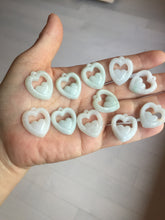 Load image into Gallery viewer, 100% Natural type A light green/white double hearts jadeite Jade pendant necklace PB221
