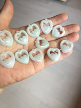 Load image into Gallery viewer, 100% Natural type A light green/white double hearts jadeite Jade pendant necklace PB221
