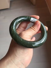 Load image into Gallery viewer, 55.5mm certified 100% Natural dark green/gray/black chubby round cut nephrite Hetian Jade bangle HF85-0882
