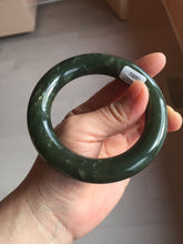 Load image into Gallery viewer, 55.5mm certified 100% Natural dark green/gray/black chubby round cut nephrite Hetian Jade bangle HF85-0882
