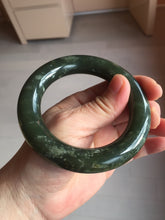 Load image into Gallery viewer, 55.5mm certified 100% Natural dark green/gray/black chubby round cut nephrite Hetian Jade bangle HF85-0882
