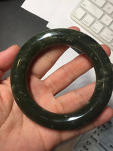 Load image into Gallery viewer, 55.5mm certified 100% Natural dark green/gray/black chubby round cut nephrite Hetian Jade bangle HF85-0882
