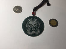 Load image into Gallery viewer, 48.7mm 100% Natural dark green/black/gray Guatemala jadeite intaglio dragon Pendant/handhold worry stone PD193
