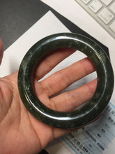 Load image into Gallery viewer, 55.5mm certified 100% Natural dark green/gray/black chubby round cut nephrite Hetian Jade bangle HF85-0882
