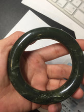 Load image into Gallery viewer, 55.5mm certified 100% Natural dark green/gray/black chubby round cut nephrite Hetian Jade bangle HF85-0882
