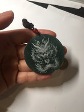 Load image into Gallery viewer, 48.7mm 100% Natural dark green/black/gray Guatemala jadeite intaglio dragon Pendant/handhold worry stone PD193
