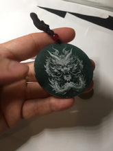 Load image into Gallery viewer, 48.7mm 100% Natural dark green/black/gray Guatemala jadeite intaglio dragon Pendant/handhold worry stone PD193
