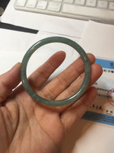 Load image into Gallery viewer, 55.5mm Certified Type A 100% Natural icy watery deep sea dark green/blue/gray/black Guatemala slim round cut Jadeite bangle PB144-8149
