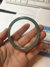Load image into Gallery viewer, 55.5mm Certified Type A 100% Natural icy watery deep sea dark green/blue/gray/black Guatemala slim round cut Jadeite bangle PB144-8149
