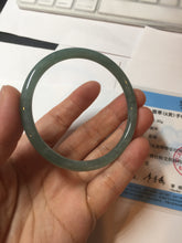 Load image into Gallery viewer, 55.5mm Certified Type A 100% Natural icy watery deep sea dark green/blue/gray/black Guatemala slim round cut Jadeite bangle PB144-8149
