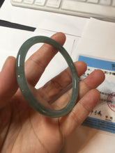 Load image into Gallery viewer, 55.5mm Certified Type A 100% Natural icy watery deep sea dark green/blue/gray/black Guatemala slim round cut Jadeite bangle PB144-8149
