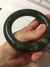 Load image into Gallery viewer, 59mm certified 100% Natural dark green/gray/black chubby round cut nephrite Hetian Jade bangle HF86-0209
