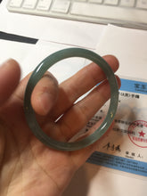 Load image into Gallery viewer, 55.5mm Certified Type A 100% Natural icy watery deep sea dark green/blue/gray/black Guatemala slim round cut Jadeite bangle PB144-8149
