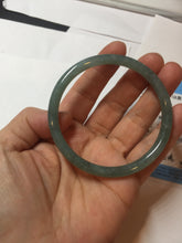 Load image into Gallery viewer, 55.5mm Certified Type A 100% Natural icy watery deep sea dark green/blue/gray/black Guatemala slim round cut Jadeite bangle PB144-8149
