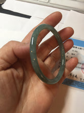Load image into Gallery viewer, 55.5mm Certified Type A 100% Natural icy watery deep sea dark green/blue/gray/black Guatemala slim round cut Jadeite bangle PB144-8149
