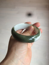 Load image into Gallery viewer, 54.8mm certified type A 100% Natural oily dark green/white(半山半水) chubby Jadeite Jade bangle C82-4436
