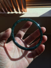 Load image into Gallery viewer, 61.5mm Certified Type A 100% Natural dark green/blue/gray with flying snow Guatemala slim round cut Jadeite bangle PD21-4459
