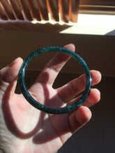Load image into Gallery viewer, 61.5mm Certified Type A 100% Natural dark green/blue/gray with flying snow Guatemala slim round cut Jadeite bangle PD21-4459
