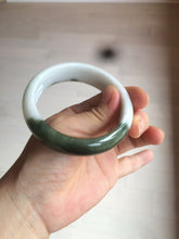 Load image into Gallery viewer, 54.8mm certified type A 100% Natural oily dark green/white(半山半水) chubby Jadeite Jade bangle C82-4436
