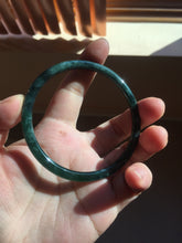 Load image into Gallery viewer, 61.5mm Certified Type A 100% Natural dark green/blue/gray with flying snow Guatemala slim round cut Jadeite bangle PD21-4459
