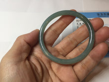 Load image into Gallery viewer, 53mm Certified Type A 100% Natural icy watery deep sea dark green/blue/gray/black Guatemala slim round cut Jadeite bangle PB146-8141
